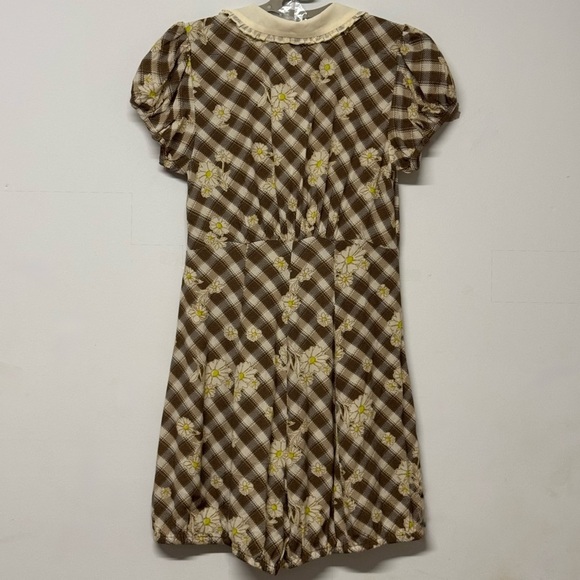 NEW UO Kimchi Blue Giovanna Collared Romper Peasant Floral Plaid XS - Picture 4 of 6